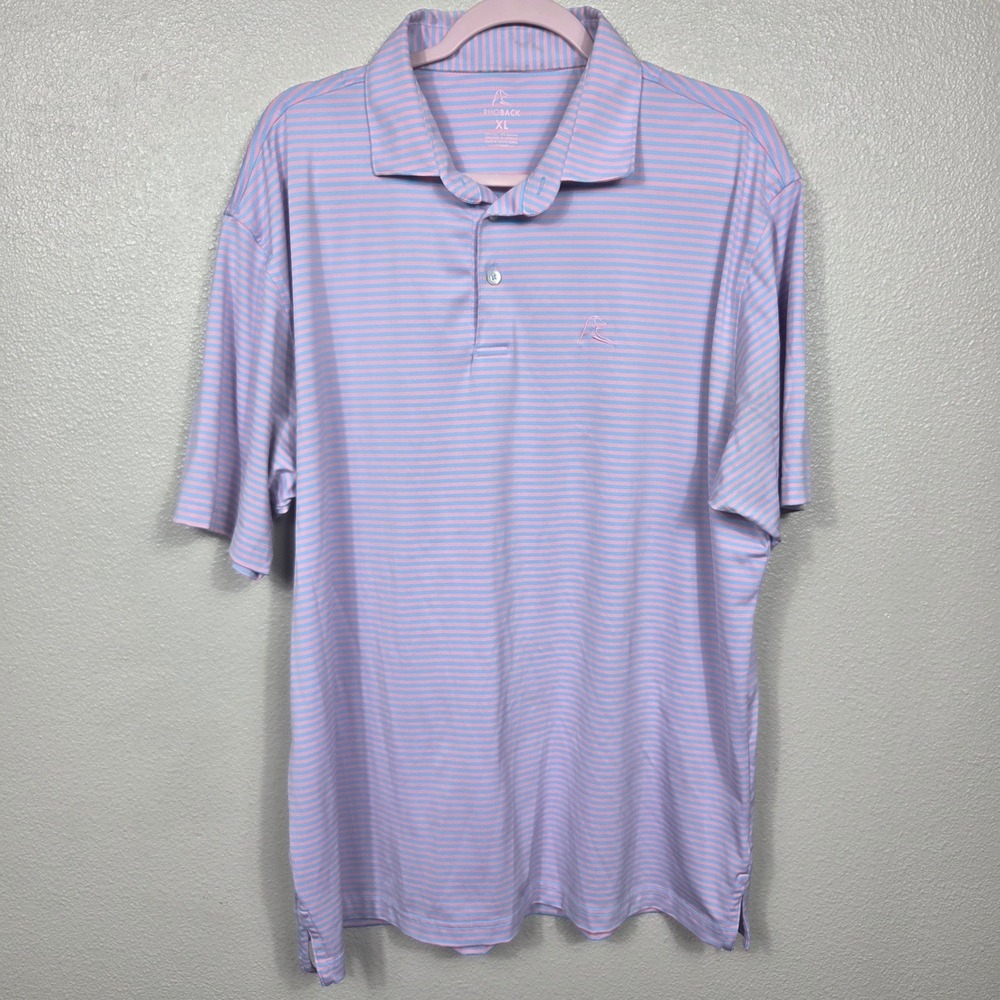 Rhoback Performance Polo Pink Blue Stripe Men's XL Golf Shirt